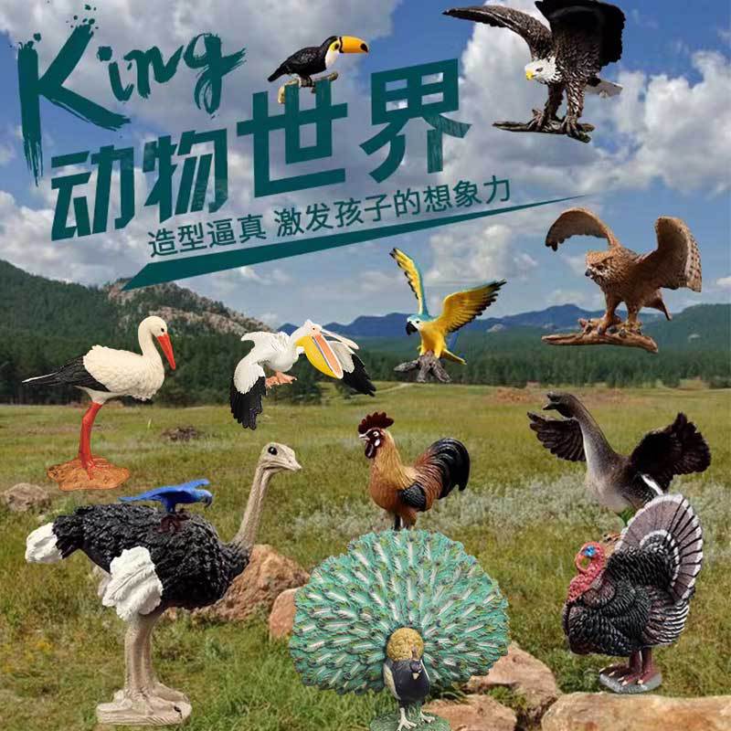 .儿童鸟类动物认知飞禽野生模型玩具仿真火烈鸟金刚老鹰啄木鸟