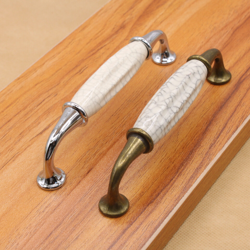 .陶瓷拉手白陶瓷黑色把手直销橱柜抽屉欧式锌合金裂纹拉手