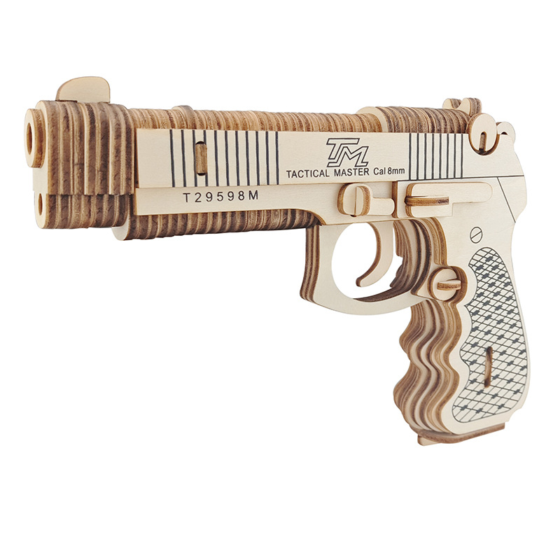 曲尺手枪木质手工拼装军事模型木制3d立体拼图儿童组装玩具