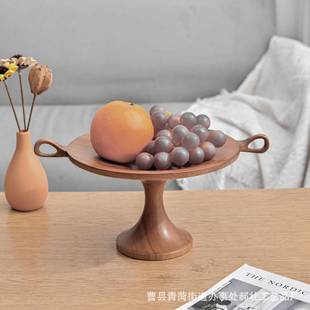中古风耳朵托盘木质桌面收纳摆件家用点心盘实木复古双耳托盘