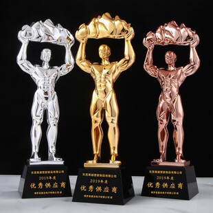 顶梁柱健身健美教练大力神男士猛男举重比赛强壮汉水晶奖杯定制订