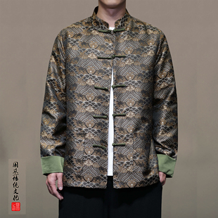 春季新中式夹克男外套复古立领盘扣中山装唐装汉服高级感茶服外衣