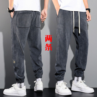 子加厚宽松束脚卫裤 ins潮牌加绒百搭休闲裤 男春季 雪尼尔运动裤