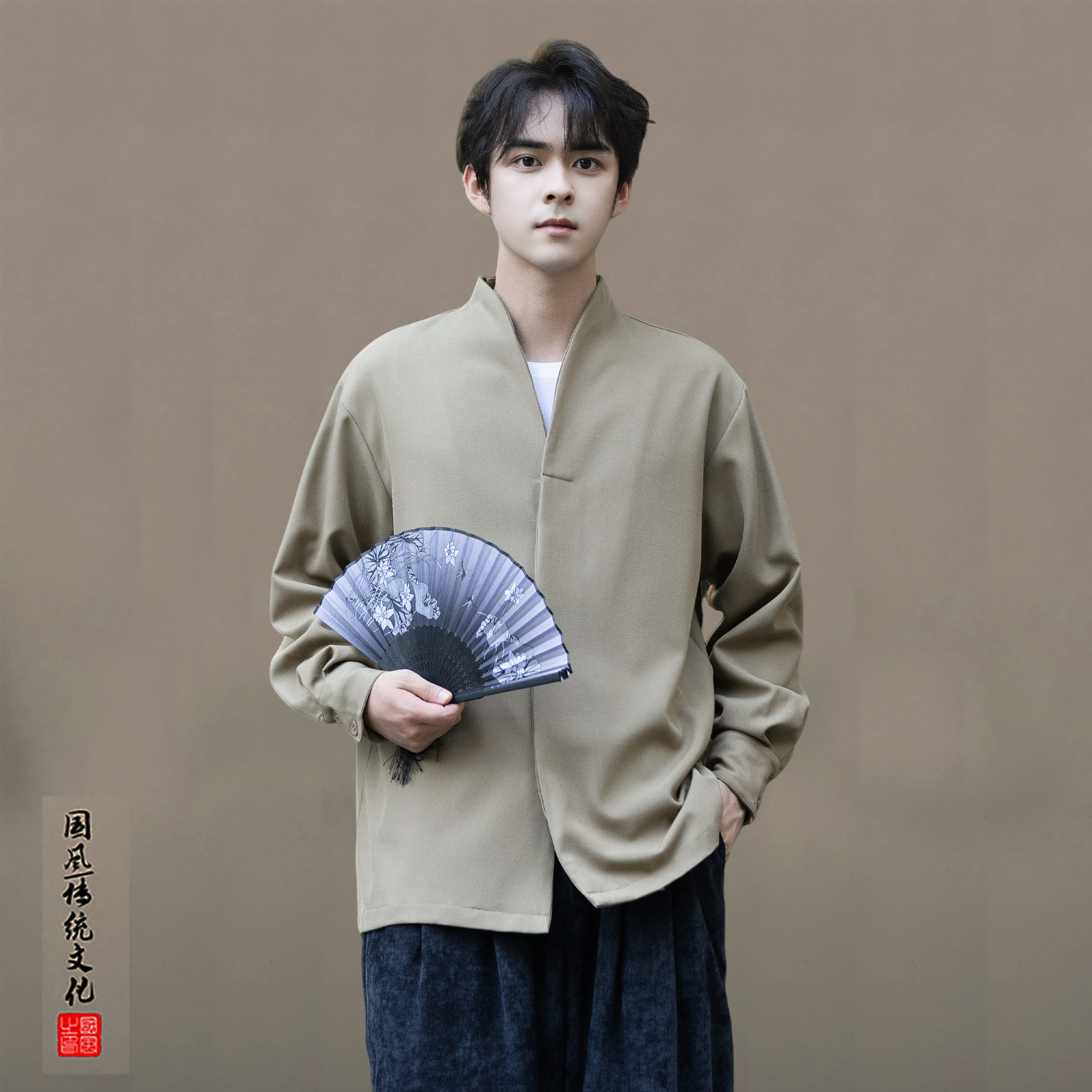 文艺复古新中式国风长袖衬衫男款禅意居士服改良唐装汉服开衫外套,男装,汉服,淘宝优惠券,粉丝福利购,淘宝优惠卷