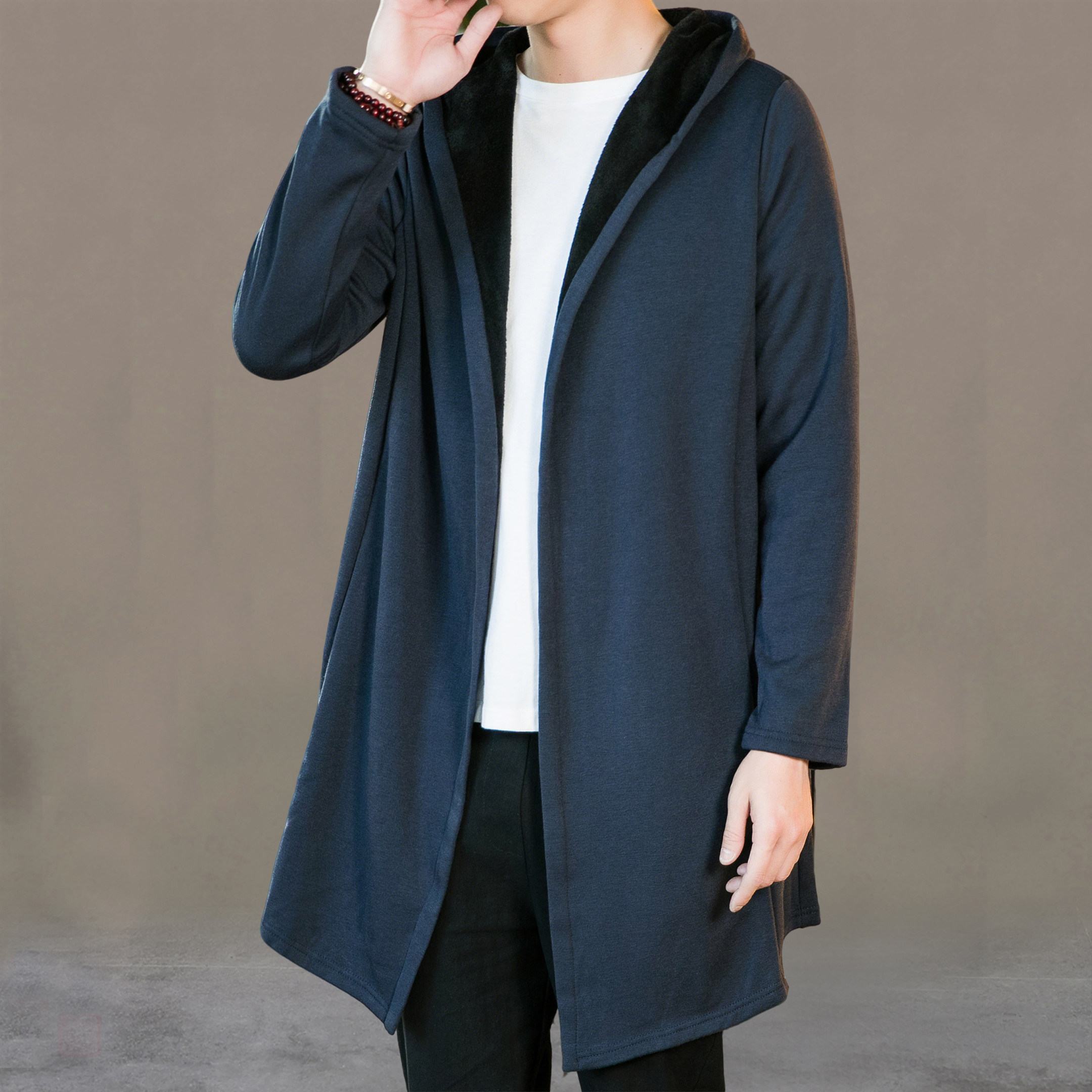 秋冬汉服风衣男中式加绒加厚中长款连帽披风茶服古风道袍开衫外套,男装,汉服,淘宝优惠券,粉丝福利购,淘宝优惠卷