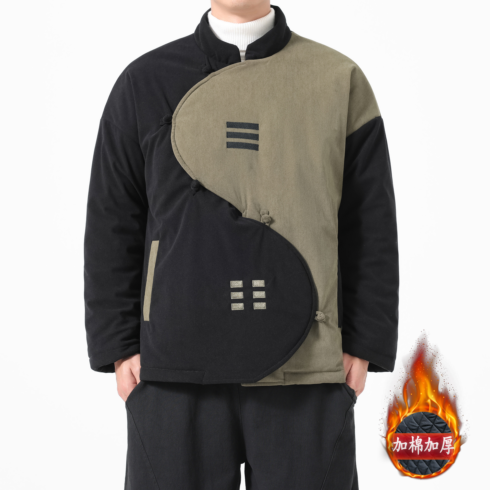 冬季新款唐装男士棉衣中式加棉加厚大码保暖棉袄休闲居士太极茶服