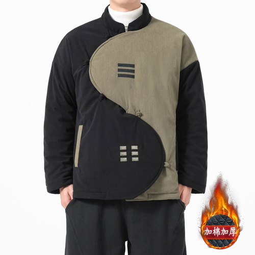 冬季新款唐装男士棉衣中式加棉加厚大码保暖棉袄休闲居士太极茶服