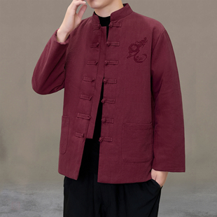 老年人棉衣冬装 棉服加棉加厚红色中式 外套祝寿棉袄 男款 中国风唐装