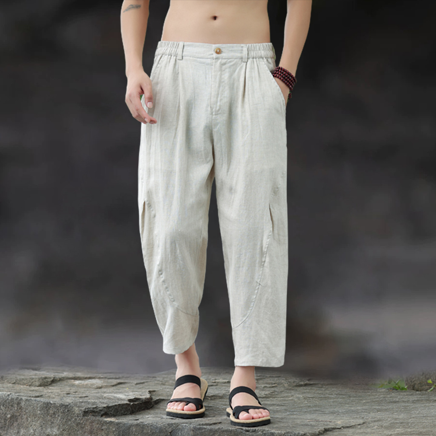 100%亚麻裤子男款夏季薄款九分裤中国风男士休闲裤宽松大码直筒裤,男装,休闲裤,淘宝优惠券,粉丝福利购,淘宝优惠卷