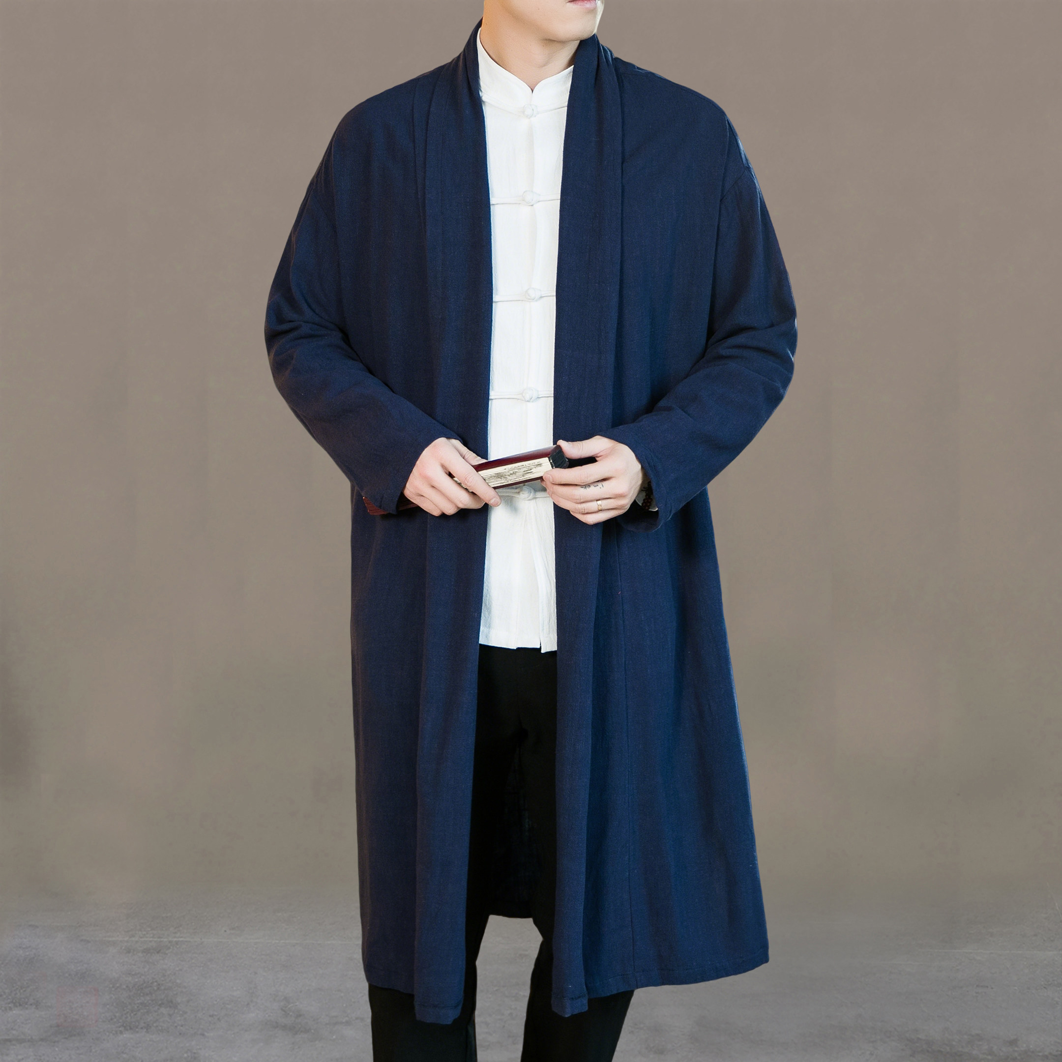 冬季加绒中国风披风男大码休闲唐装汉服男开衫中长款道袍居士茶服,男装,秀禾服,淘宝优惠券,粉丝福利购,淘宝优惠卷