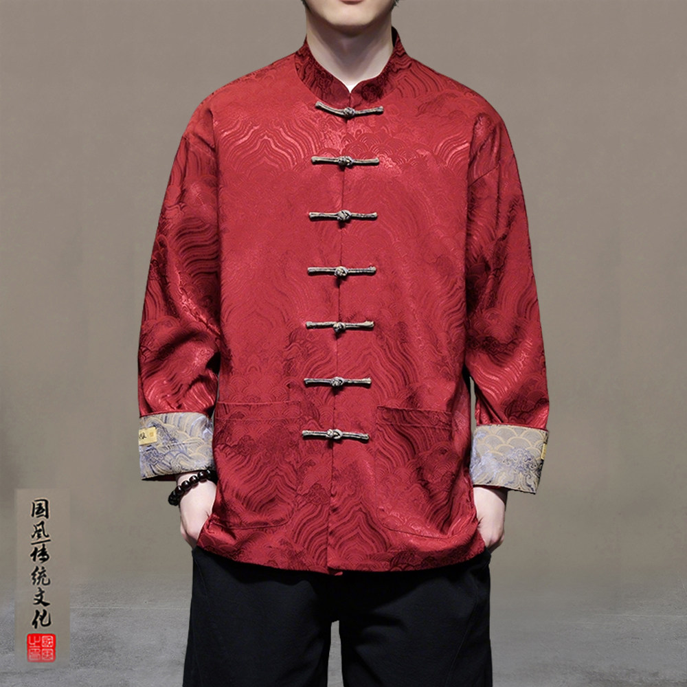 新中式衬衫男中国风唐装汉服长袖衬衣复古盘扣结婚中山装礼服外套,男装,唐装,淘宝优惠券,粉丝福利购,淘宝优惠卷
