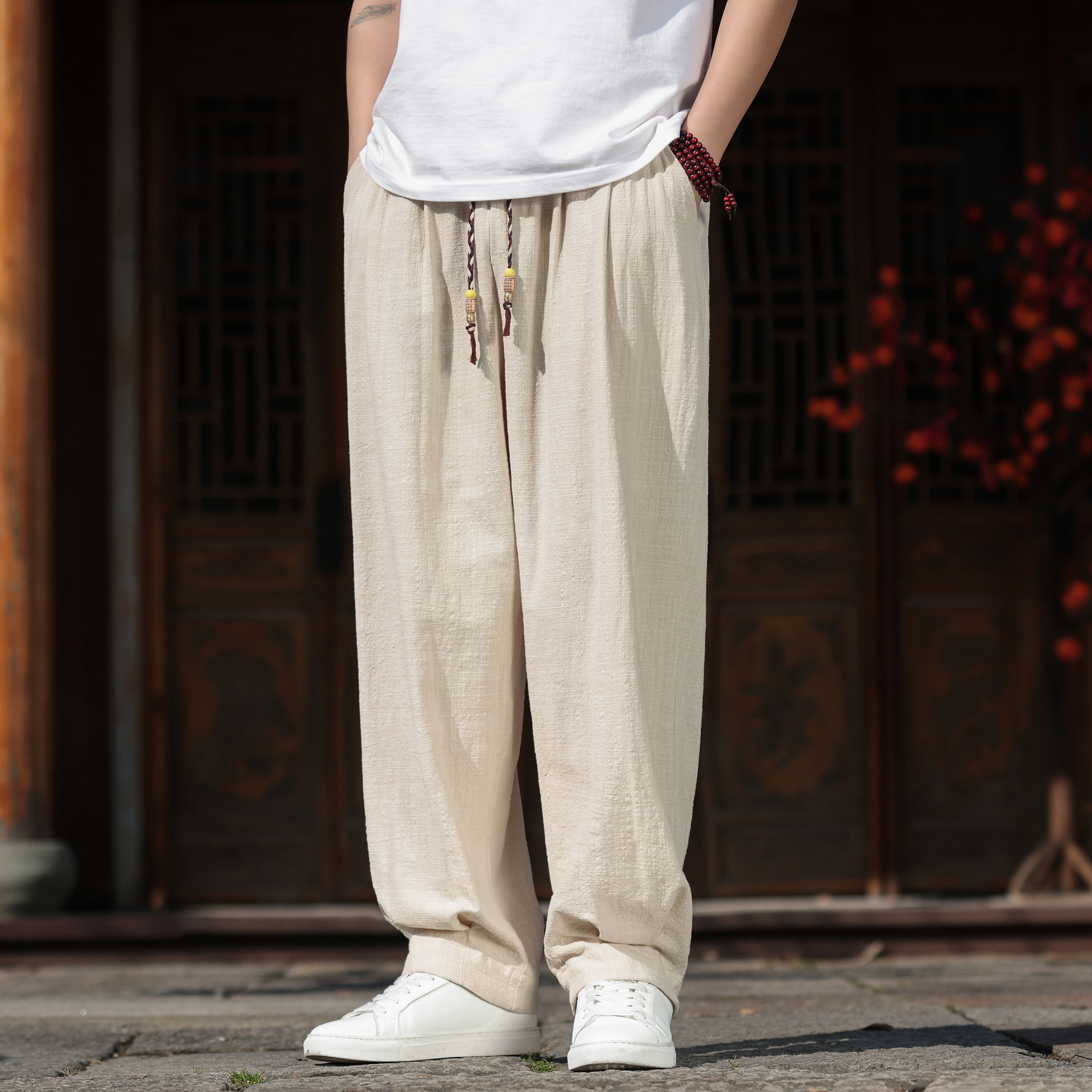 夏季薄款棉麻裤子男中国风宽松