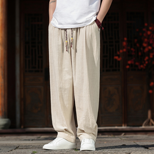 薄款 松紧腰阔腿裤 纯棉裤 大码 百搭 子男中国风宽松直筒休闲长裤 夏季