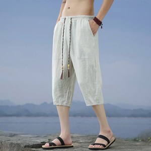 100%亚麻短裤男外穿七分裤