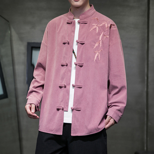 新中式唐装男款汉服长袖衬衫大码中山装薄款外套男士上衣复古风