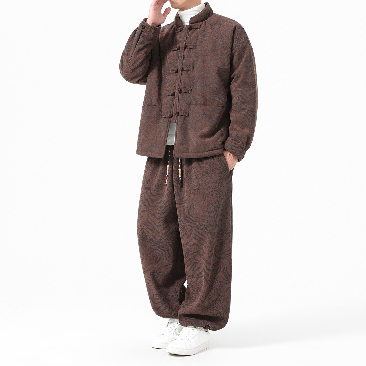 中老年休闲套装男新中式灯芯绒