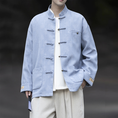 [新中式]复古牛仔蓝盘扣夹克男款