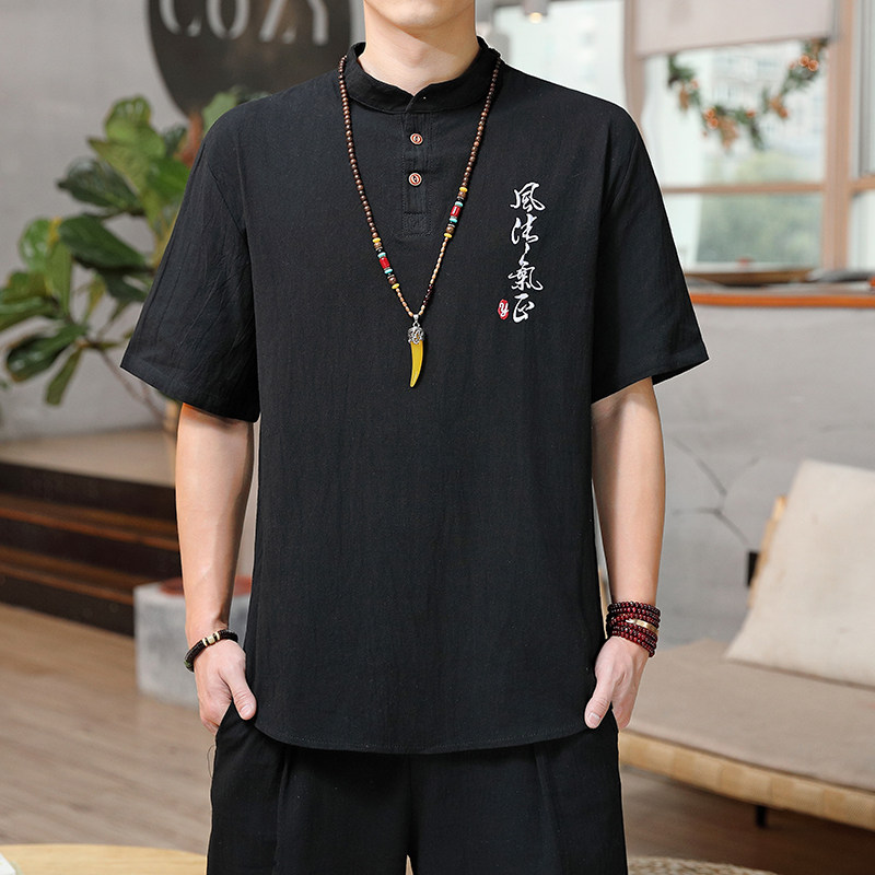 남성용 반팔 티셔츠 리넨 여름 탑 2022 신상 중년 및 노인 남성 중국 스타일 당나라 정장 얇은 언더 셔츠