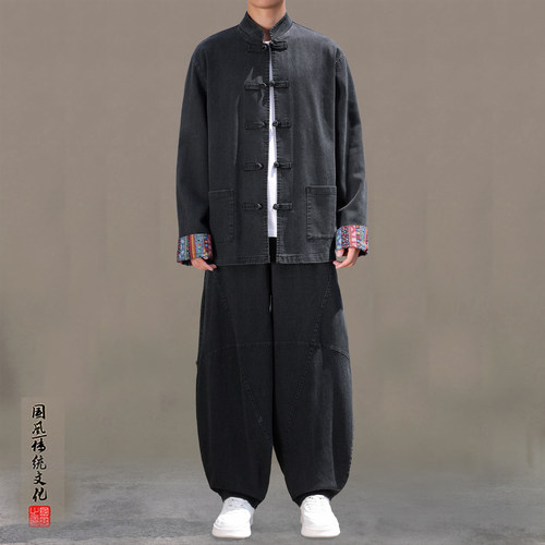 秋季新款高级感牛仔夹克套装男