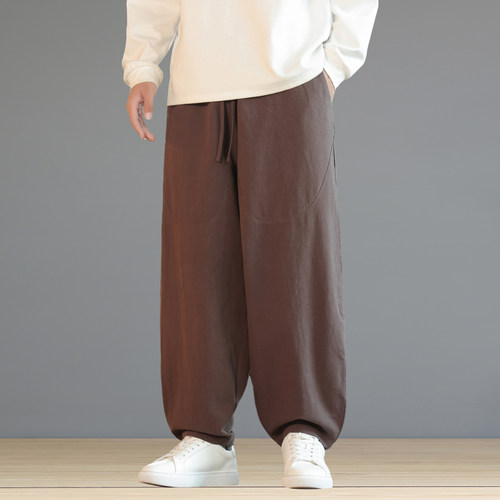 春秋棉麻休闲裤男士大码宽松
