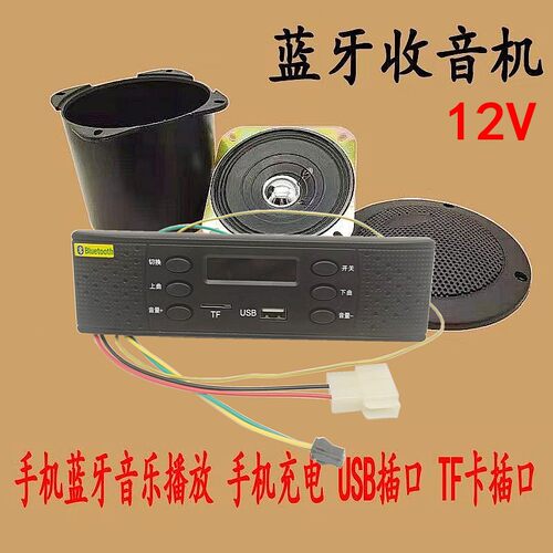 电动三轮车载插卡蓝牙收音机MP3优盘播放器新能源通用12V音箱喇叭