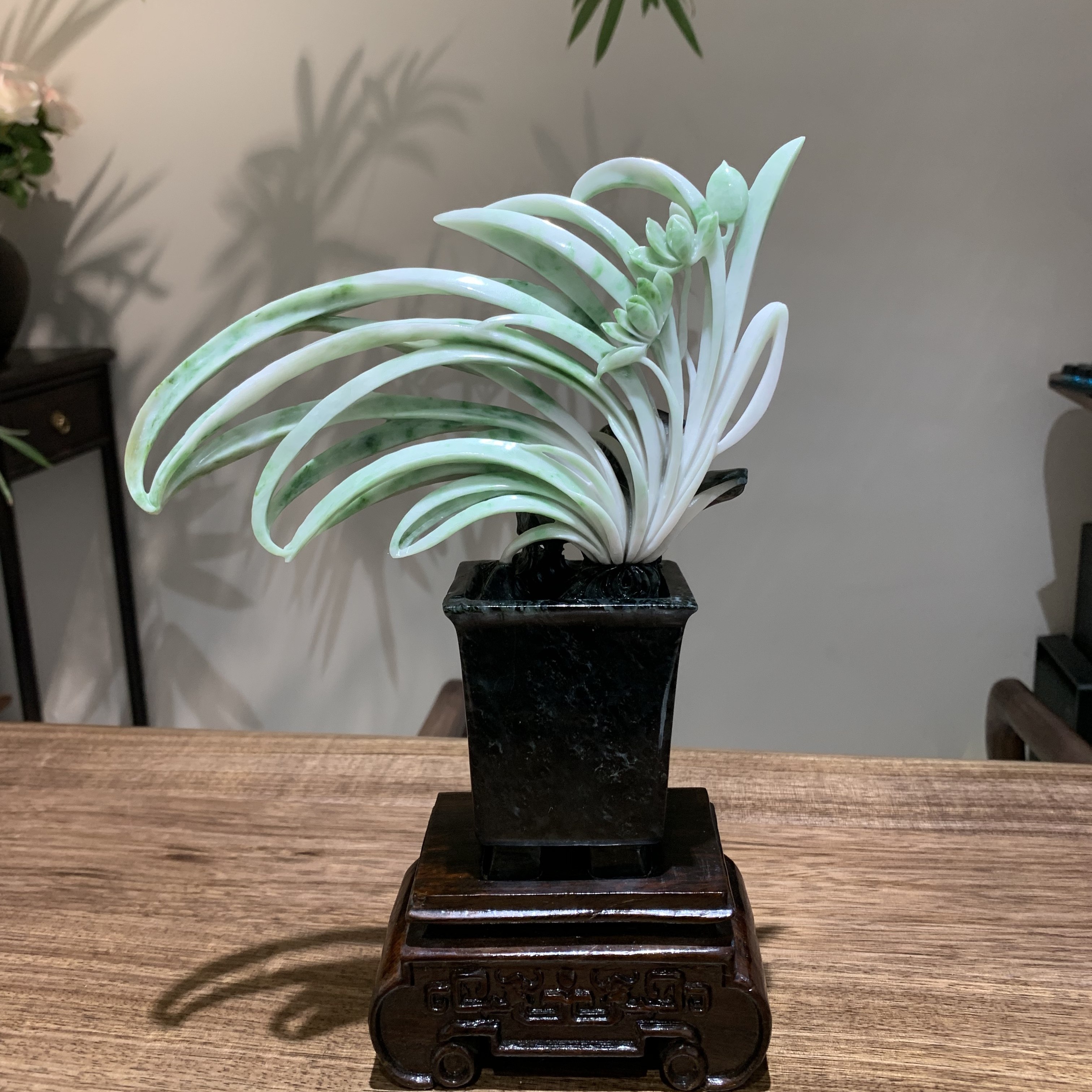 涵韵珠宝独山玉摆件玉兰花天然玉石花鸟摆件荷花卧室客厅摆放