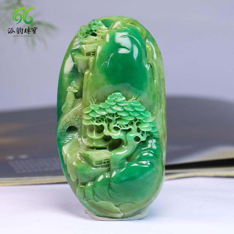 南阳独山玉手把件天然玉石满绿独玉指日高升手玩件小摆件收藏送礼