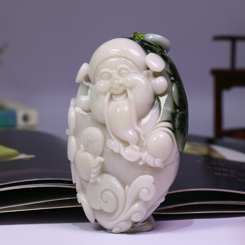 南阳独山玉手把件财神小摆件大师作品天然玉石雕刻玉石手玩件