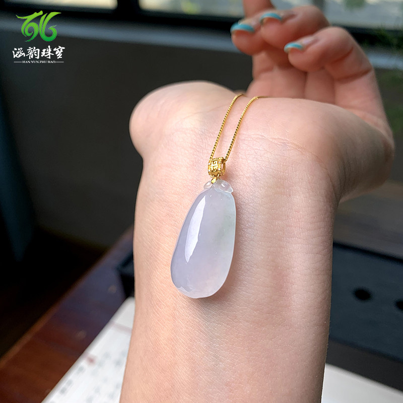 涵韵珠宝18k金镶翡翠吊坠福贝冰种晴底挂坠玉坠玉石项链附带证书