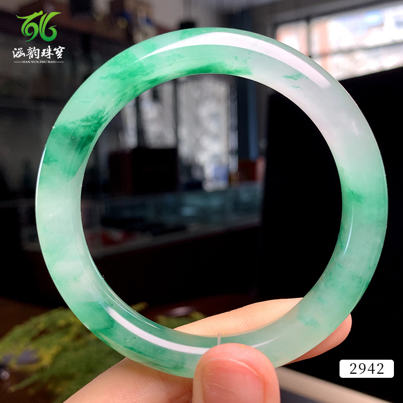 涵韵珠宝天然玉石非洲翠独龙玉冰种飘花手镯女款节日礼物