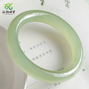 和田玉晴水手镯粗条细圆条天然鸭蛋青青海料冰底起荧光青白玉镯子