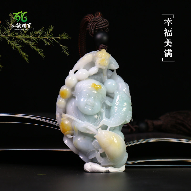 涵韵珠宝翡翠手把件 天然玉石手玩件幸福美满收藏级用料工厂直供