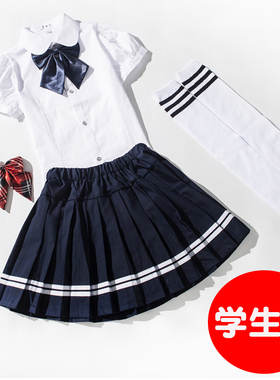 女童百褶裙半身裙学院风黑色短裙校服套装儿童演出小学生蓝色裙子