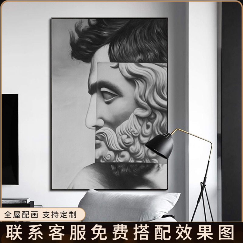 大尺寸工业风大卫雕塑北欧装饰画黑白灰轻奢别墅挂画客餐厅玄关画图片
