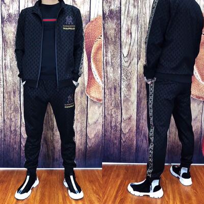 新款欧货印花立领长袖长裤两件套