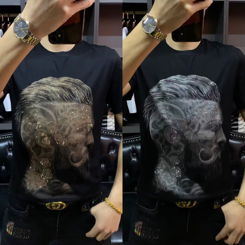 夏季休闲印花烫钻圆领短袖T恤