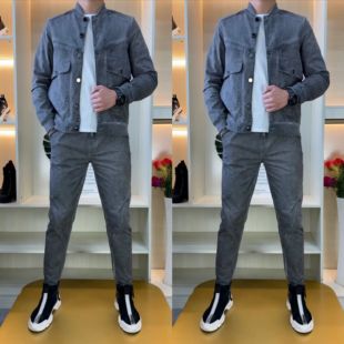 休闲套装 秋季 子两件套水洗牛仔复古做旧网红同款 外套裤 帅2166 男士