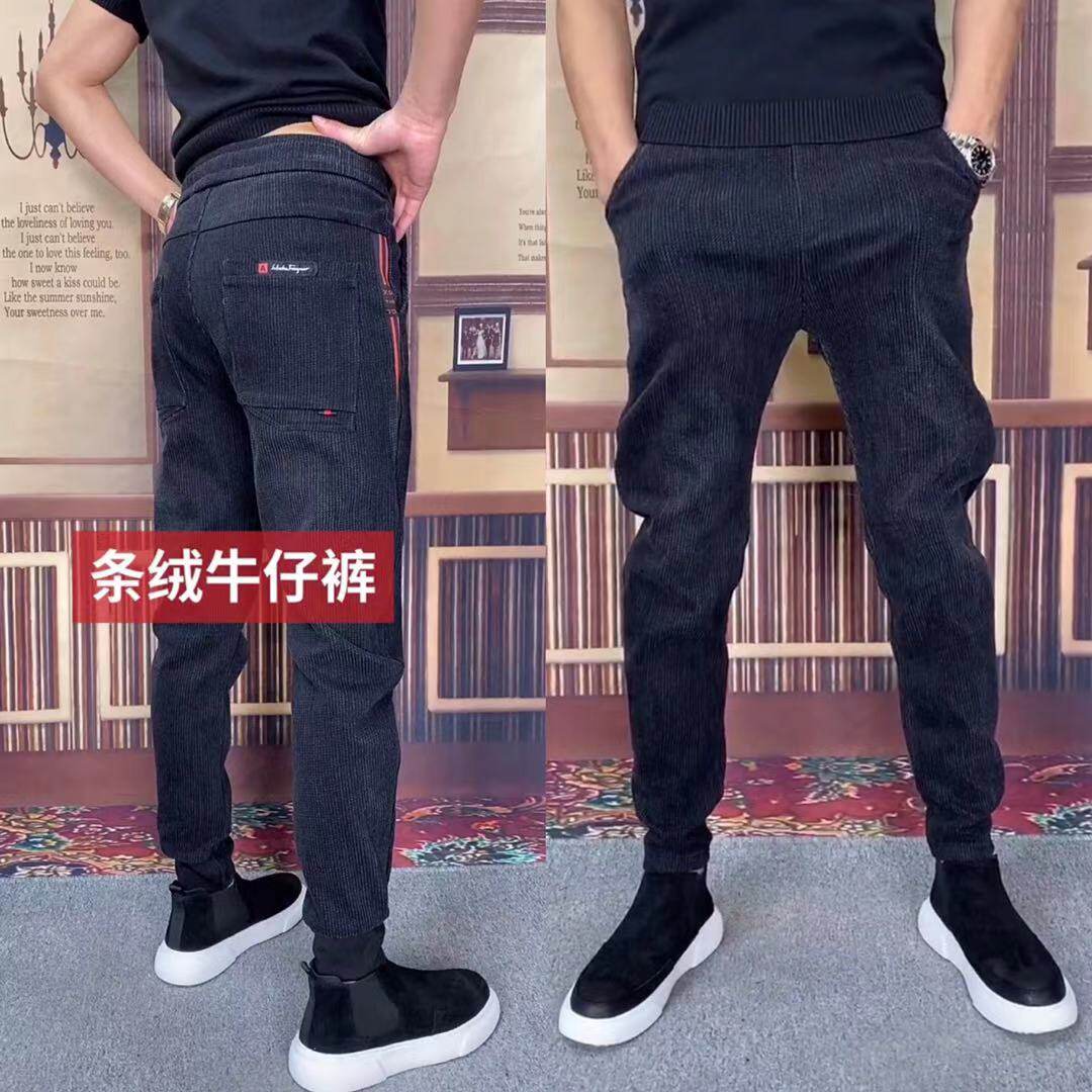 6625春季男士休闲裤修身小脚潮流男裤条纹红边牛仔弹力春装裤子男
