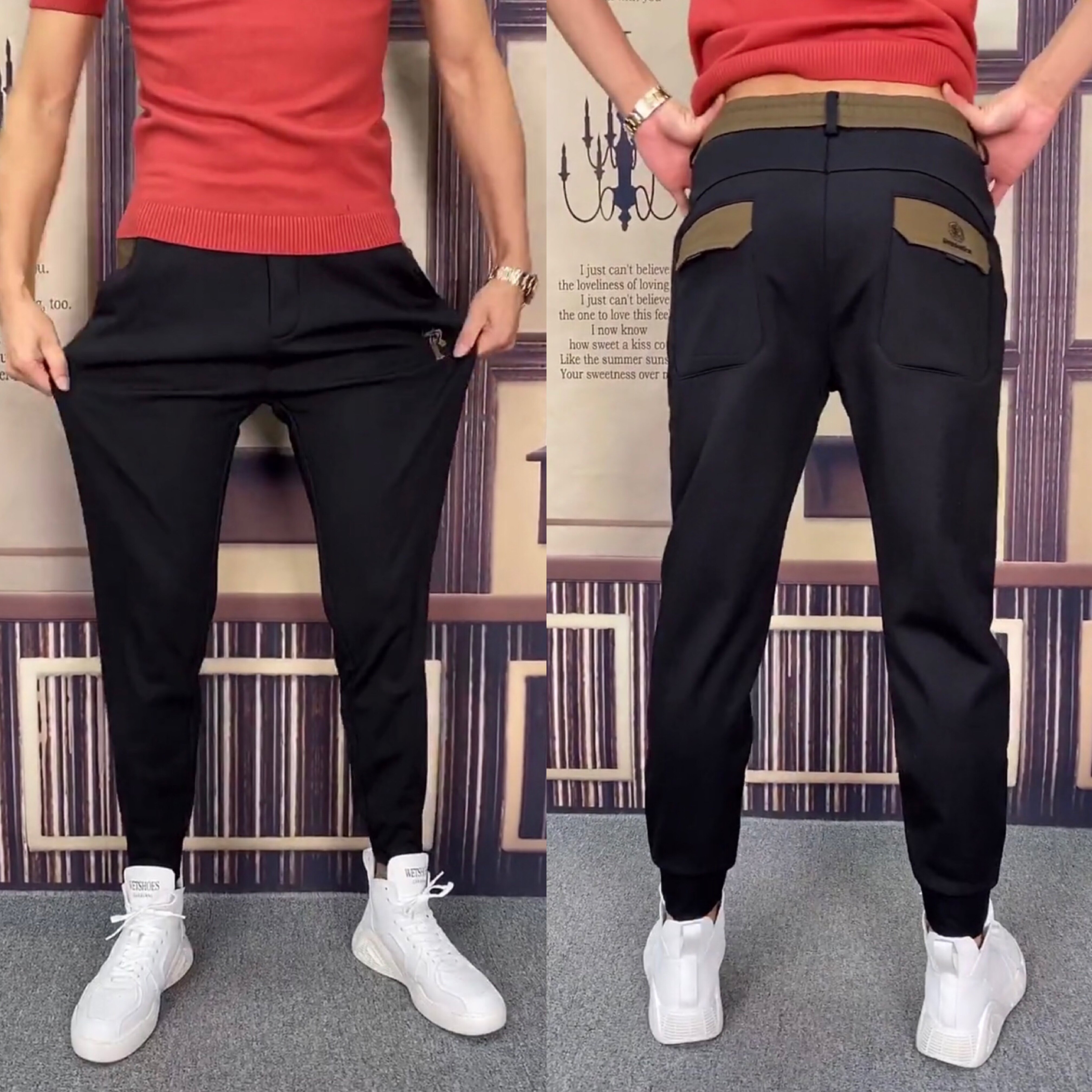 春季男士休闲裤加绒加厚修身小脚黑色简单裤子春装带绒男裤潮K153