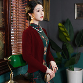 配旗袍披肩外搭薄毛衣外套上衣女春秋冬季 酒红色百搭长袖 针织开衫