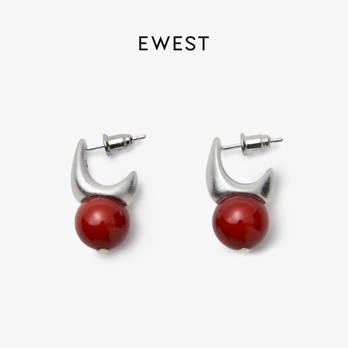 EWEST 南红玛瑙耳钉女轻奢红色耳饰简约本命年气质小众原创设计
