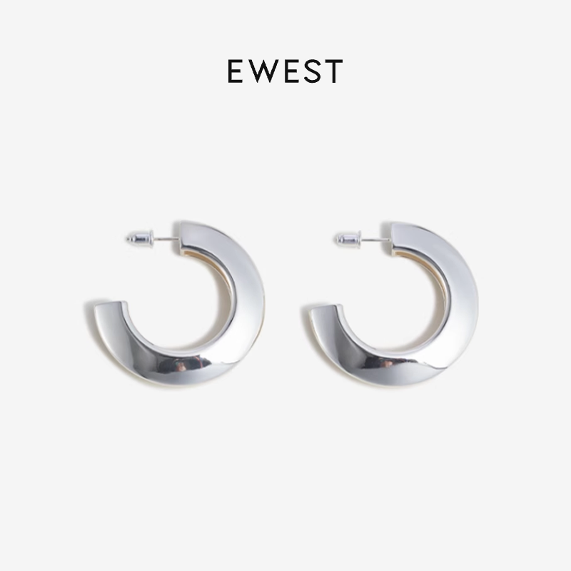 EWEST 新款素银耳环设计女耳圈气质圈圈大耳环简约高级感小众耳饰