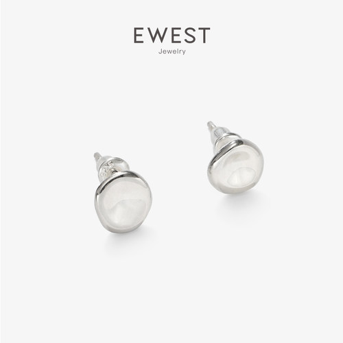 EWEST 适合养耳洞的纯银耳钉女高级简约银色小巧耳饰小众素面耳环