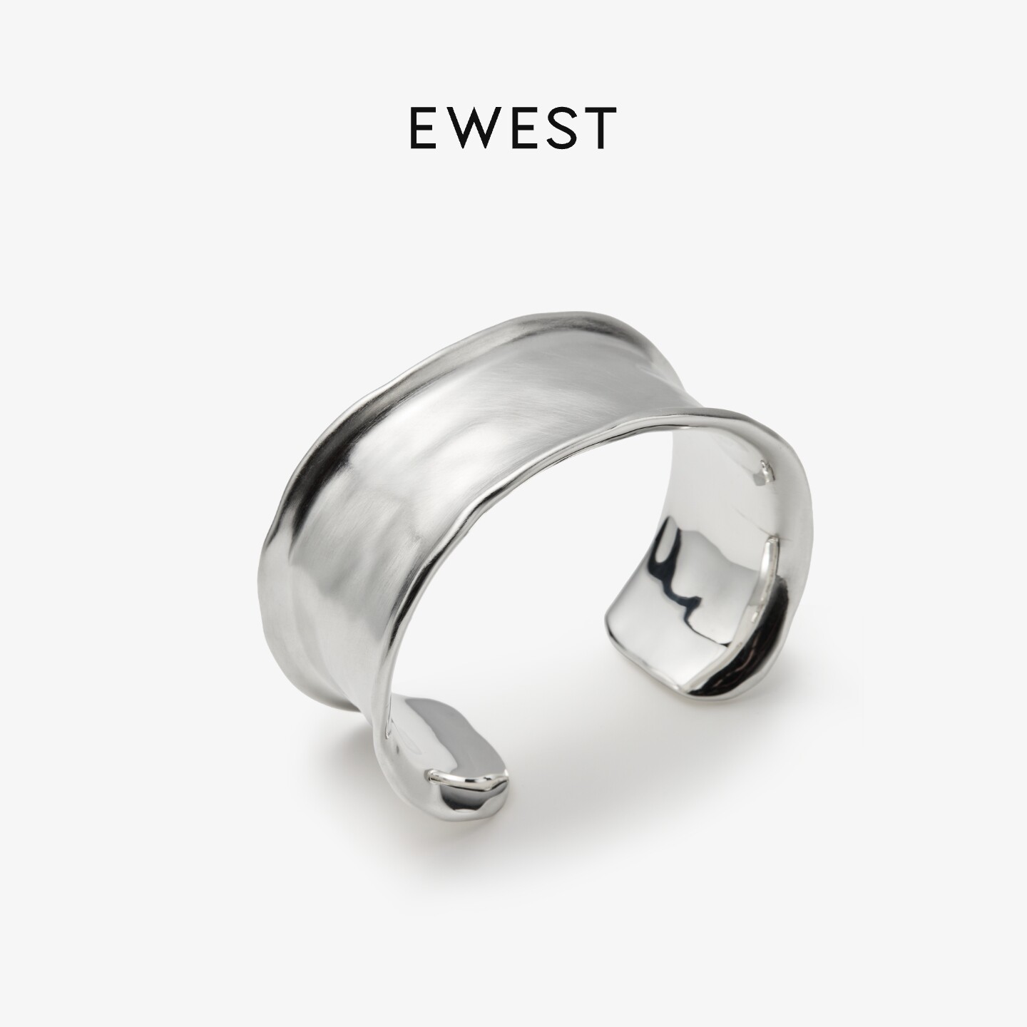 EWEST 新款拉丝宽手镯女轻奢小众精致设计感银色开口镯子气质百搭图片