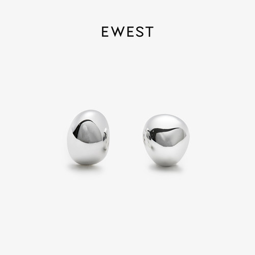 ewest FLOW素银泡泡耳钉经典小众设计素面银女简约耳饰原创轻奢
