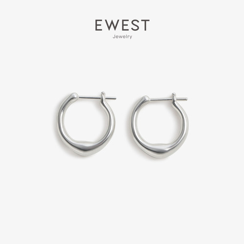 EWEST 新款简约耳钉素圈耳环女圈圈小众耳圈纯银设计感圆圈耳饰