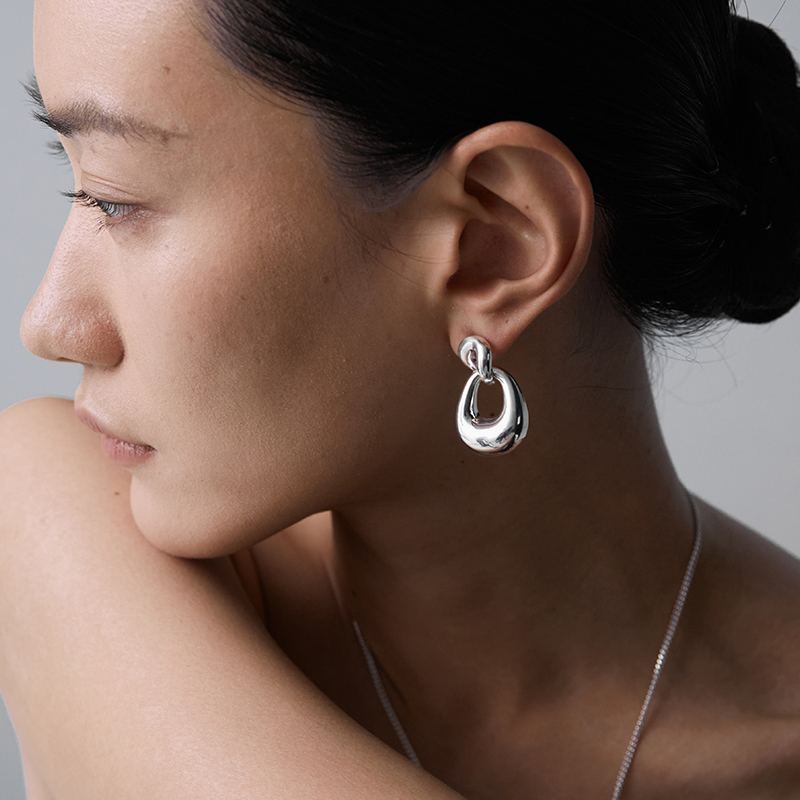 EWEST 小众原创素银耳环女银饰耳钉双环圈圈设计耳坠轻奢高级耳饰