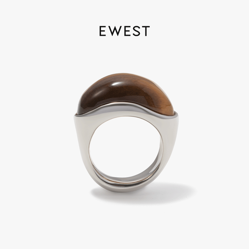 ewest 虎眼石戒指女开口戒小众指环美拉德设计复古轻奢高级感尾戒