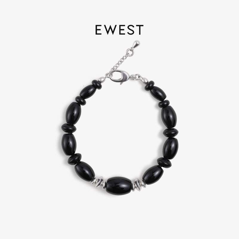EWEST 渐变黑玛瑙串珠手链黑色设计感高级碗饰简约配饰女饰品新款