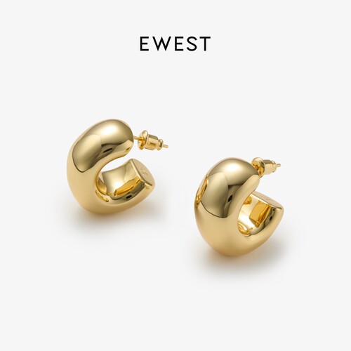 EWEST 耳环新款爆款耳饰女士素圈耳钉银针耳圈高级感金色圈圈小众